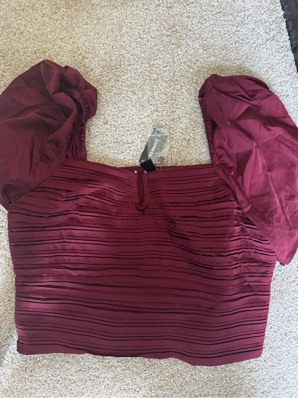Express Burgundy Puff-Sleeve Crop Top